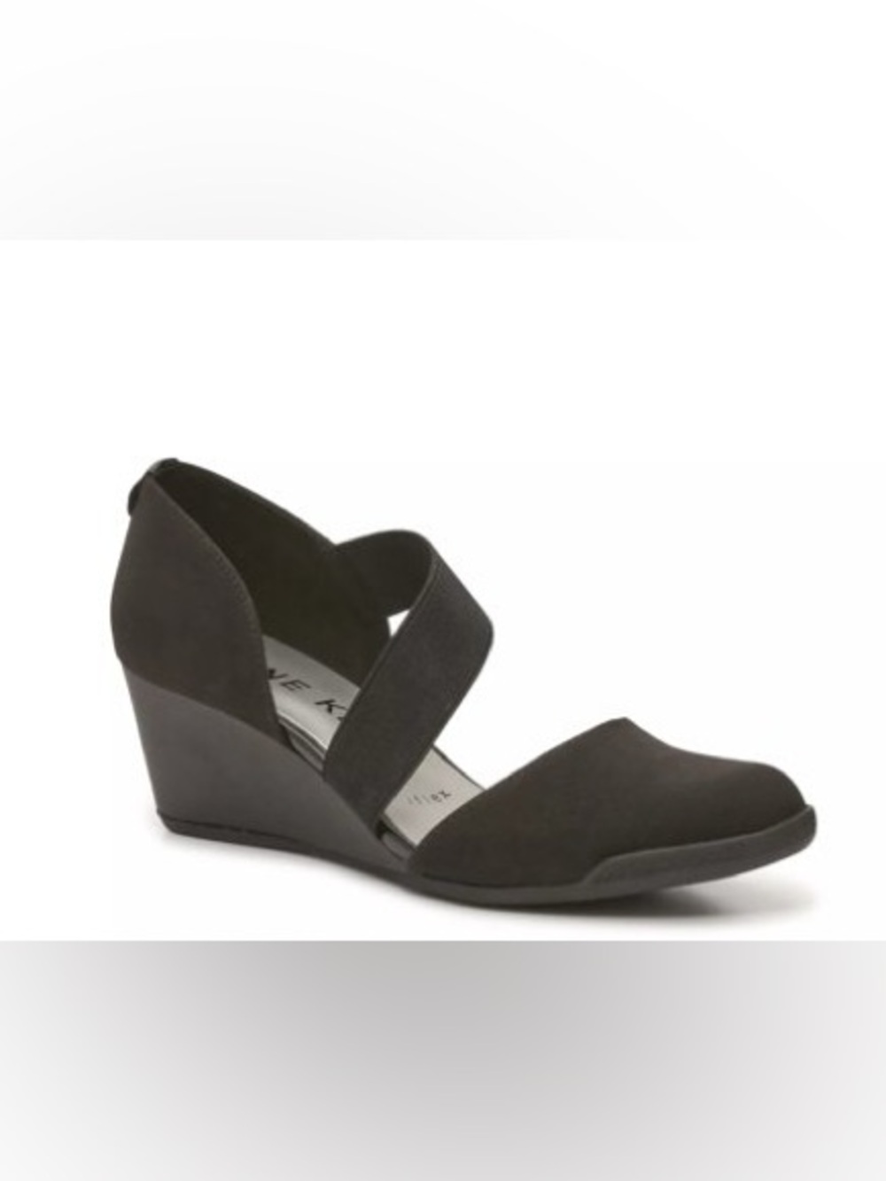 Anne Klein Black Closed-Side Wedge with Elastic Cross-Strap